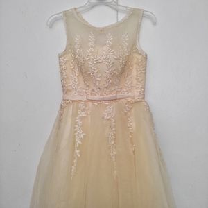 Cream Color Mesh Corset Dress with Lace Detailing and Bowtie
